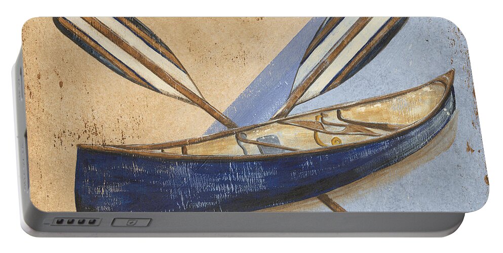 Live Portable Battery Charger featuring the painting Canoe Rentals by Debbie DeWitt