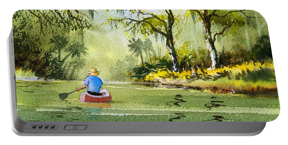 Canoeing Portable Battery Charger featuring the painting Canoeing The Rivers Of Florida II by Bill Holkham