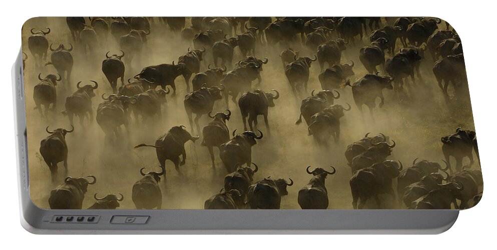 Feb0514 Portable Battery Charger featuring the photograph Cape Buffalo Herd Stampeding Africa by Pete Oxford