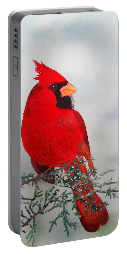 Red Portable Battery Charger featuring the painting Cardinal by Laurel Best