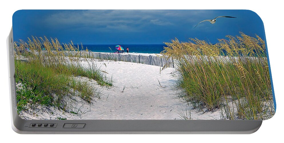 Sand Dune Portable Battery Charger featuring the photograph Carefree Days by the Sea by Marie Hicks