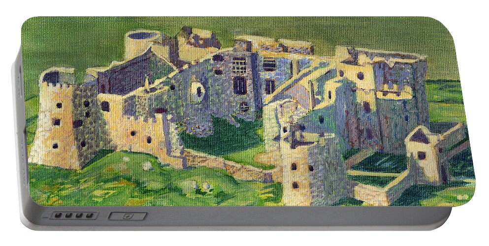 Carew Castle Portable Battery Charger featuring the painting Carew Castle Aerial Painting by Edward McNaught-Davis