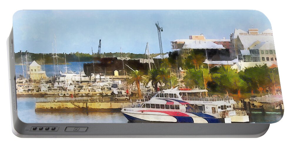 Boat Portable Battery Charger featuring the photograph Caribbean - Dock at King's Wharf Bermuda by Susan Savad