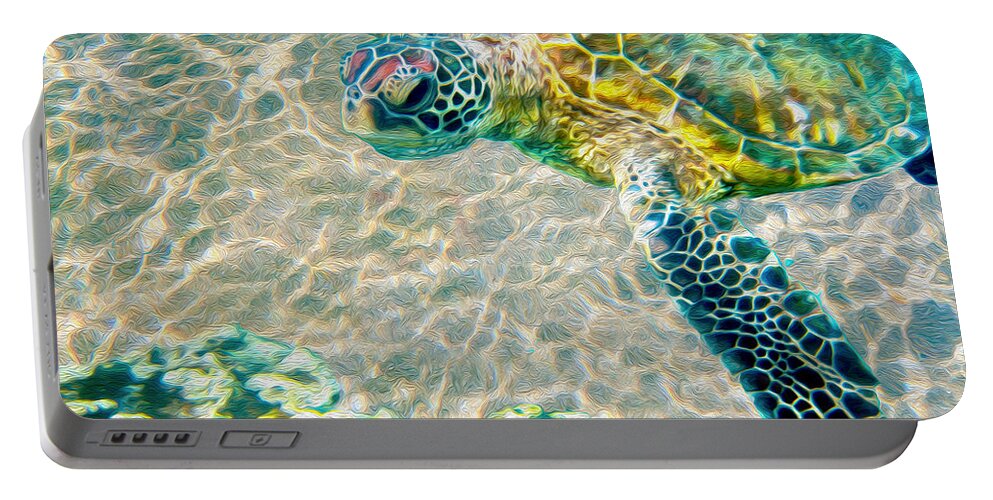 Caribbean Sea Turtle Portable Battery Charger featuring the mixed media Beautiful Sea Turtle by Jon Neidert