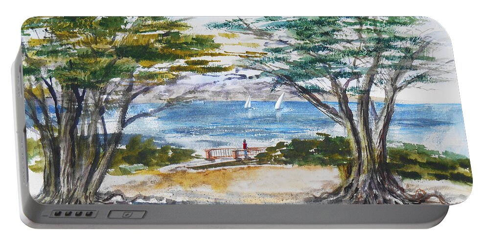 Carmel Portable Battery Charger featuring the painting Carmel By The Sea California by Irina Sztukowski