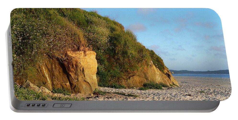Beach Portable Battery Charger featuring the photograph Carmel Love Rock by Steve Ondrus