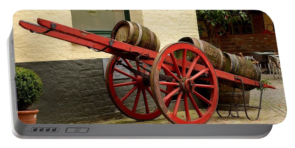 Cart Portable Battery Charger featuring the photograph Cart loaded with wood beer barrels by Imran Ahmed