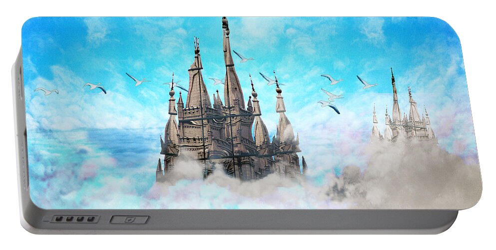 Castle Portable Battery Charger featuring the digital art Castle-Galleons by Lisa Yount