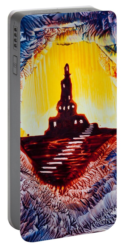 Castle Portable Battery Charger featuring the painting Castle rock silhouette painting in wax by Simon Bratt