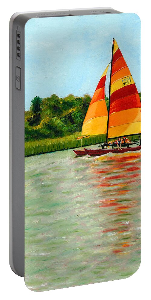 Seascape Portable Battery Charger featuring the painting Catamaran by Jill Ciccone Pike