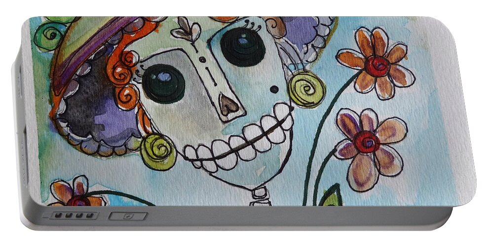 Dia De Los Muertos Portable Battery Charger featuring the painting Catrina 2013 by Laurie Maves ART