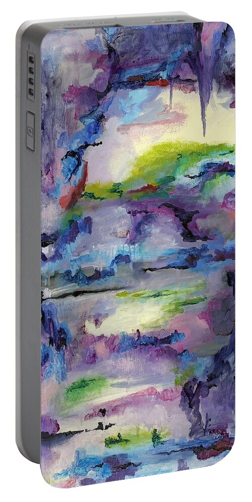 Abstract Portable Battery Charger featuring the painting Cave Painting by Regina Valluzzi