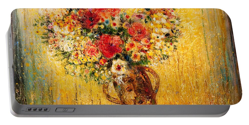 Flower Portable Battery Charger featuring the mixed media Celebration II by Shijun Munns