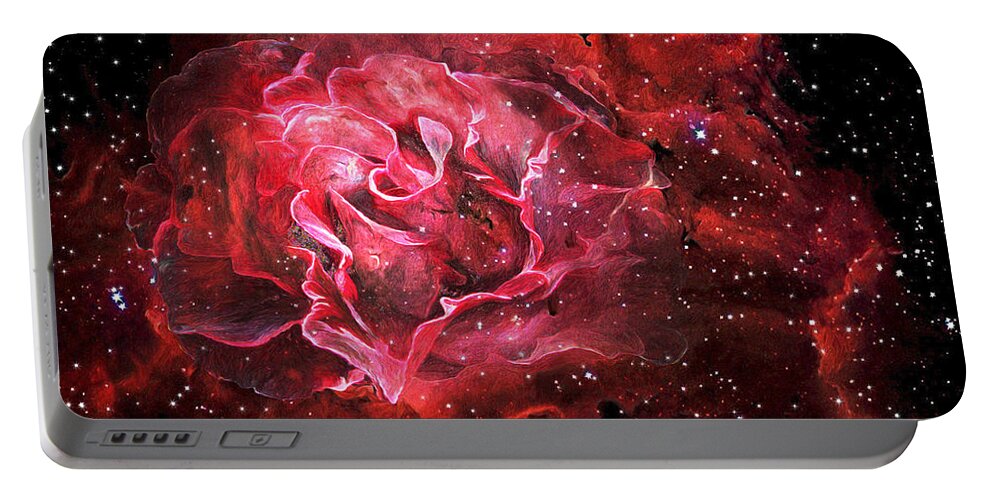 Rose Portable Battery Charger featuring the mixed media Celestial Rose by Carol Cavalaris