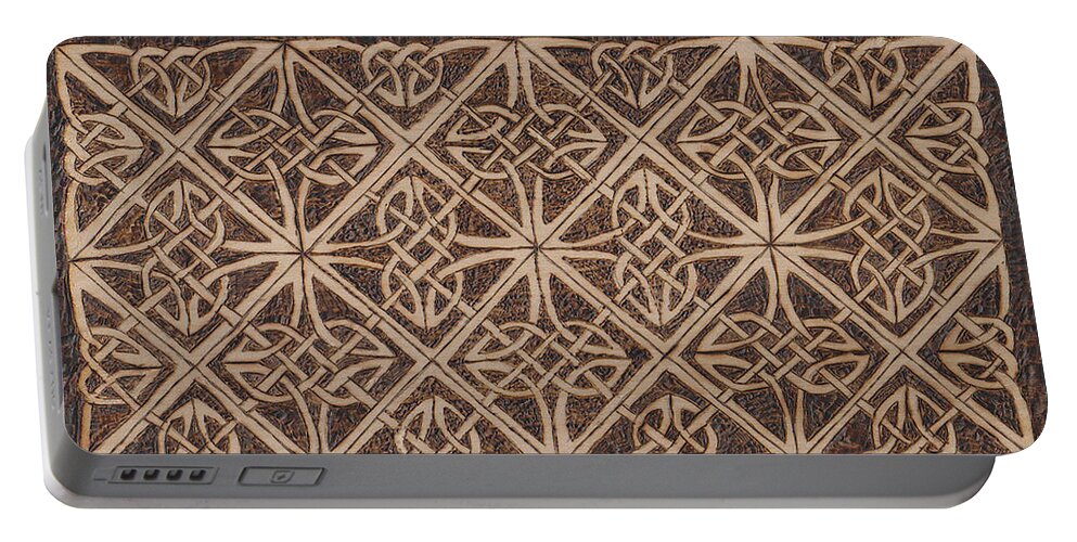 Pyrography Portable Battery Charger featuring the pyrography Celtic Knot 2 by David Yocum