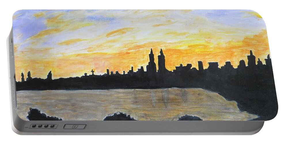 Silhouette Of Skyscrapers Portable Battery Charger featuring the painting Central Park in NewYork by Sonali Gangane