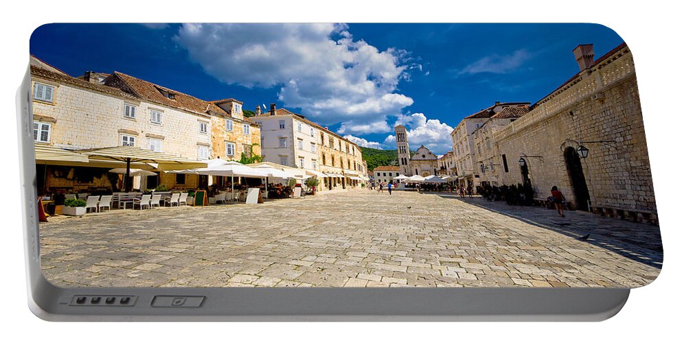 Center Portable Battery Charger featuring the photograph Central Pjaca square of Hvar town by Brch Photography