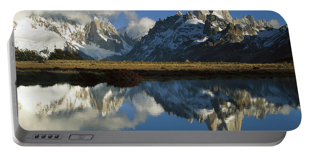 Feb0514 Portable Battery Charger featuring the photograph Cerro Torre And Fitzroy At Dawn by Colin Monteath