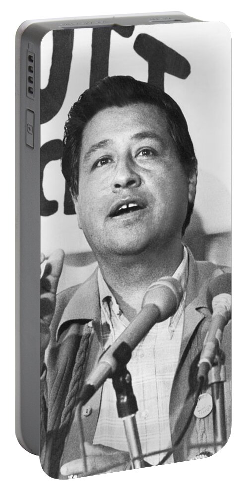 1 Person Portable Battery Charger featuring the photograph Cesar Chavez Announces Boycott by Underwood Archives