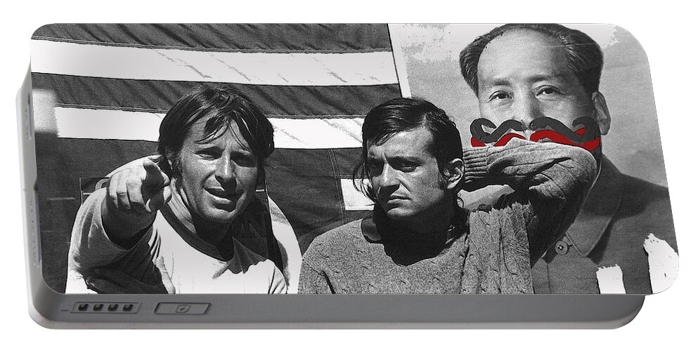 Chairman Mao Mocked American Flag Market Street San Francisco California 1972 Portable Battery Charger featuring the photograph Chairman Mao Mocked American Flag Market Street San Francisco California 1972 by David Lee Guss
