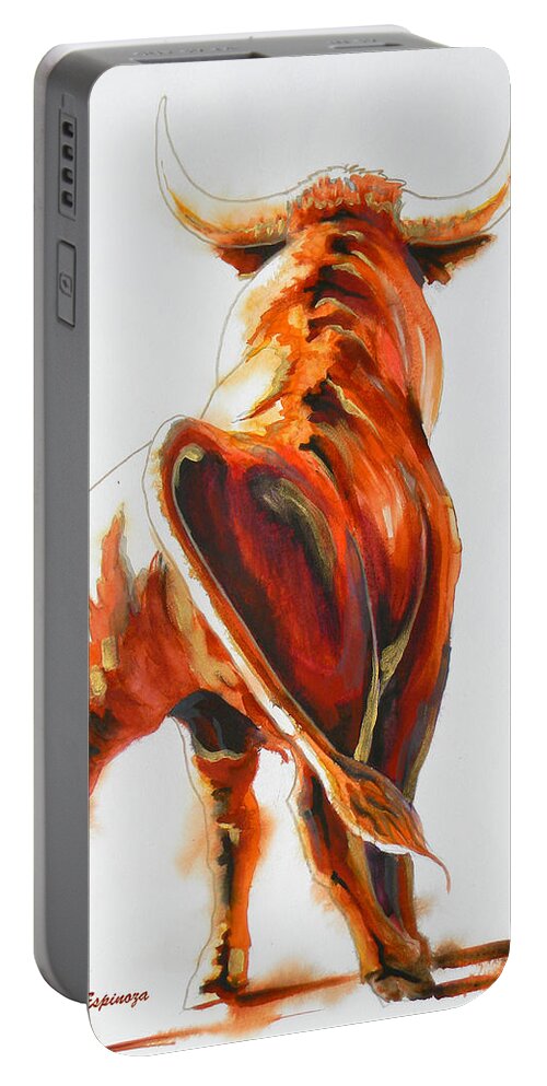 Fight Bull Portable Battery Charger featuring the painting C H A L L E N G E R . by J U A N - O A X A C A