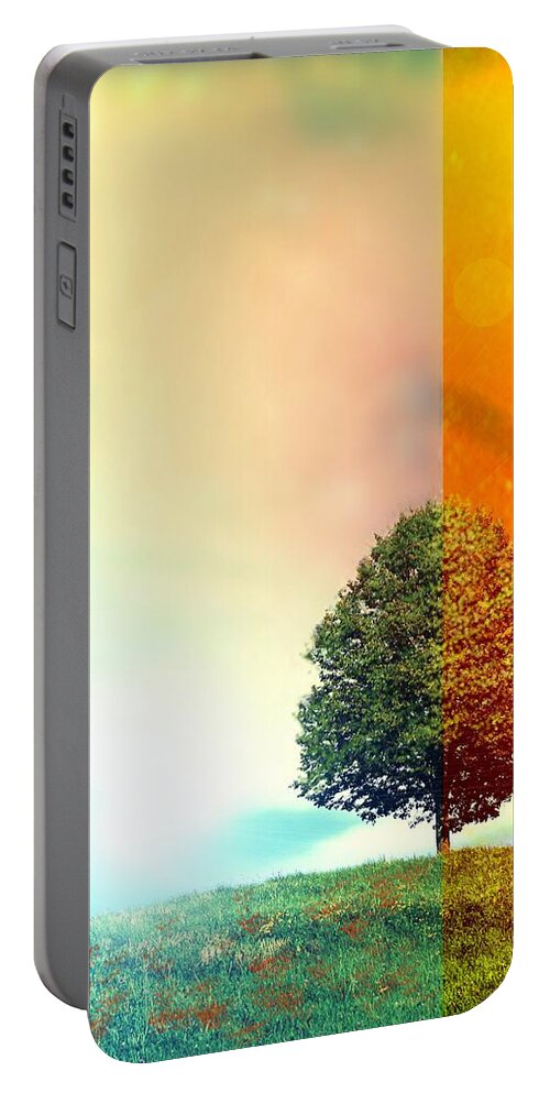 Tree Portable Battery Charger featuring the digital art Change of the Seasons - The Moment when Summer meets with Fall by Lilia D