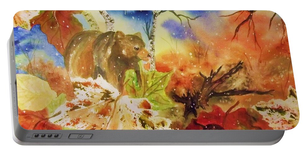 Bear Portable Battery Charger featuring the painting Changing of the Seasons by Ellen Levinson