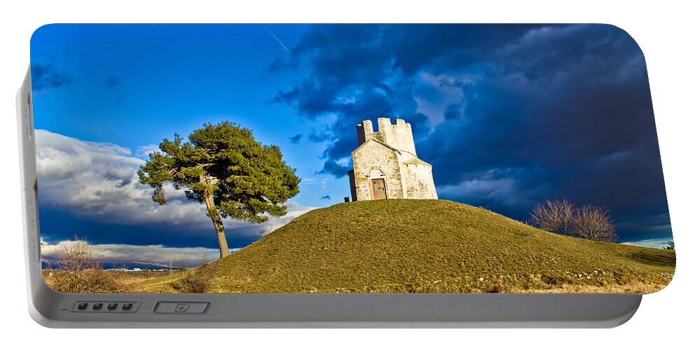 Ancient Portable Battery Charger featuring the photograph Chapel on green hill Nin Dalmatia by Brch Photography
