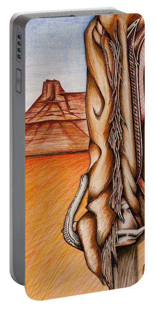 Desert Portable Battery Charger featuring the mixed media Chaps by Kem Himelright