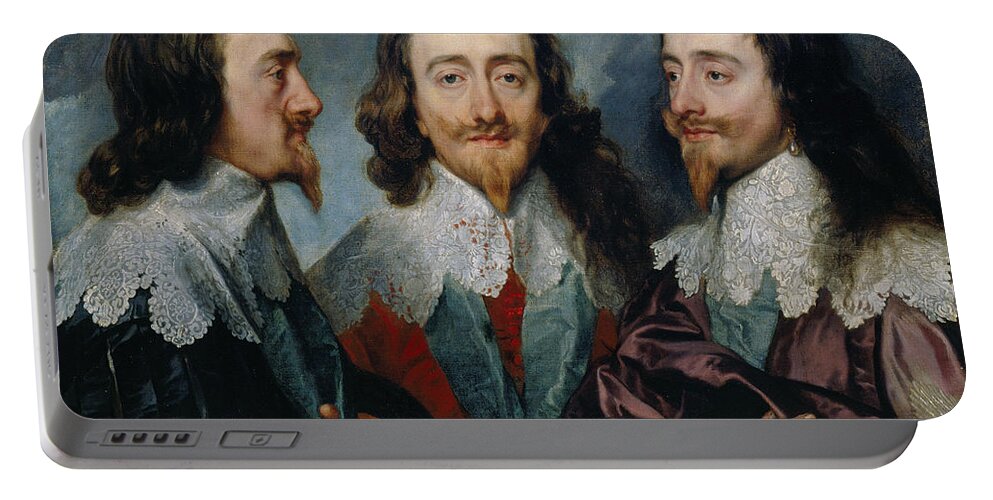 Anthony Van Dyck Portable Battery Charger featuring the painting Charles I in Three Positions by Anthony van Dyck