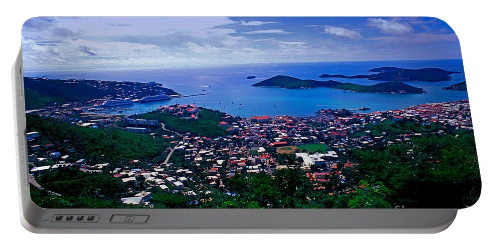 Ship Portable Battery Charger featuring the photograph Charlotte Amalie Port by Bill Bachmann