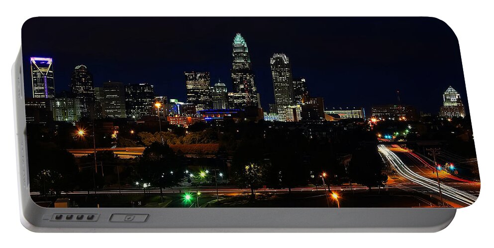 Charlotte Portable Battery Charger featuring the photograph Charlotte NC at night by Flees Photos