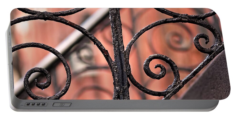Abstract Portable Battery Charger featuring the photograph Chelsea Wrought Iron Abstract by Rona Black