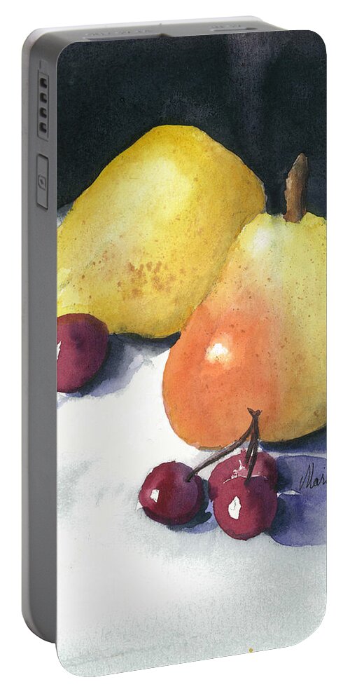 Fruit Portable Battery Charger featuring the painting Cherries and Pears by Maria Hunt