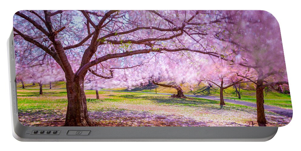 New Jersey Portable Battery Charger featuring the photograph Cherry Blossom in the Wind by Mark Rogers