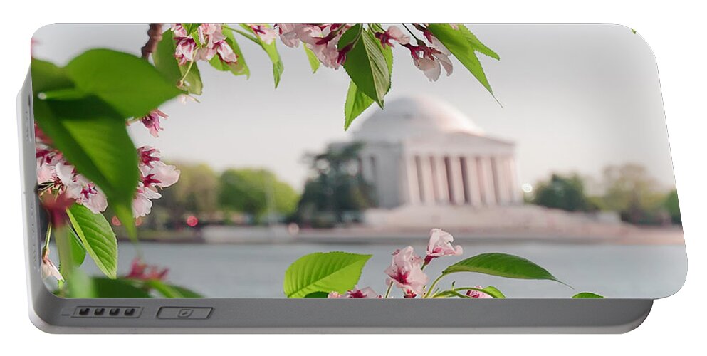 America Portable Battery Charger featuring the photograph Cherry Blossoms and the Jefferson Memorial by Mitchell R Grosky