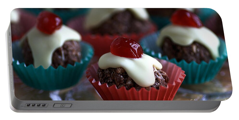 Christmas Pudding Cupcakes Portable Battery Charger featuring the photograph Cherry on top by Joy Watson