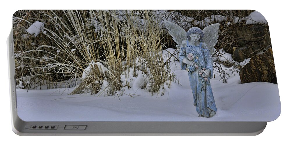 Garden Cherub Statue Portable Battery Charger featuring the photograph Cherub Statue 2 by Thomas Young