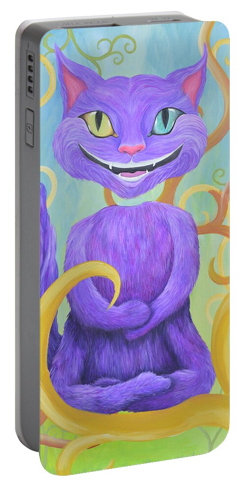 Cheshire Portable Battery Charger featuring the painting Cheshire Grin by Meganne Peck
