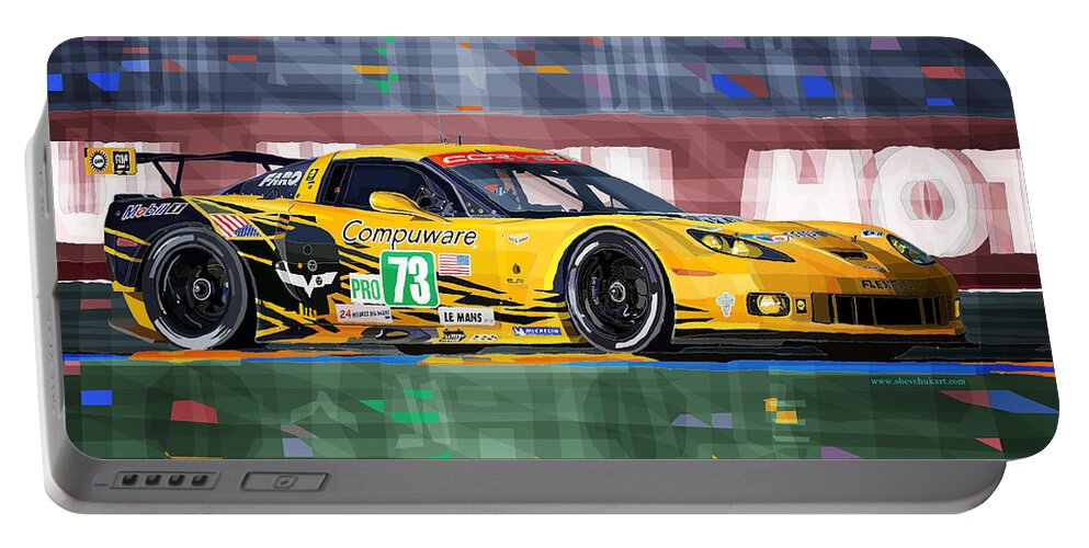 Automotive Portable Battery Charger featuring the mixed media Chevrolet Corvette C6R GTE Pro Le Mans 24 2012 by Yuriy Shevchuk