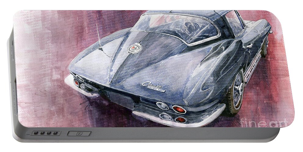 Watercolor Portable Battery Charger featuring the painting Chevrolet Corvette Sting Ray 1965 by Yuriy Shevchuk