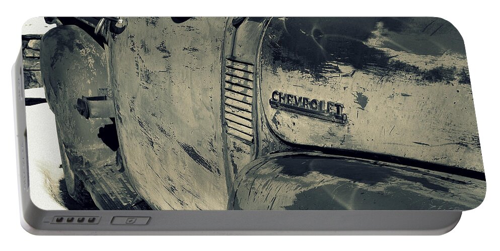  Chevrolet Portable Battery Charger featuring the photograph ARROYO Seco Chevy in Silver by Gia Marie Houck