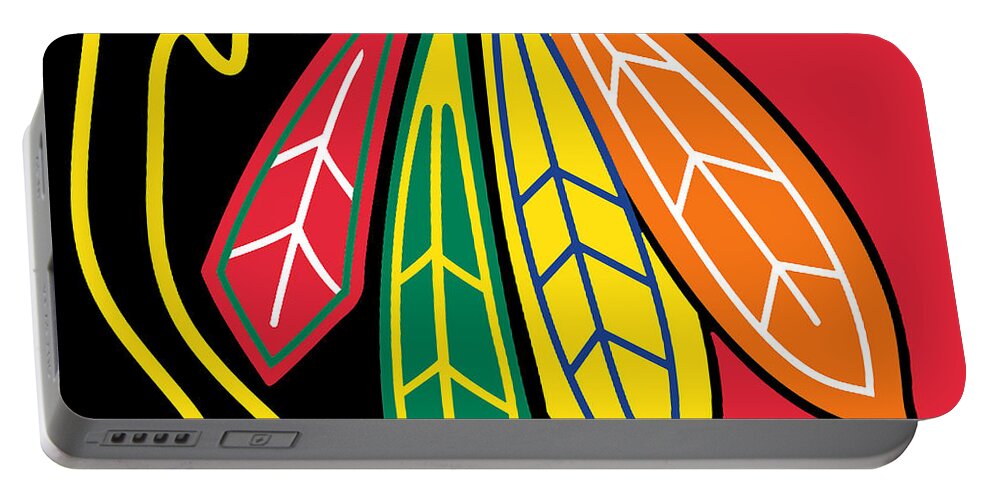 Chicago Portable Battery Charger featuring the painting Chicago Blackhawks by Tony Rubino