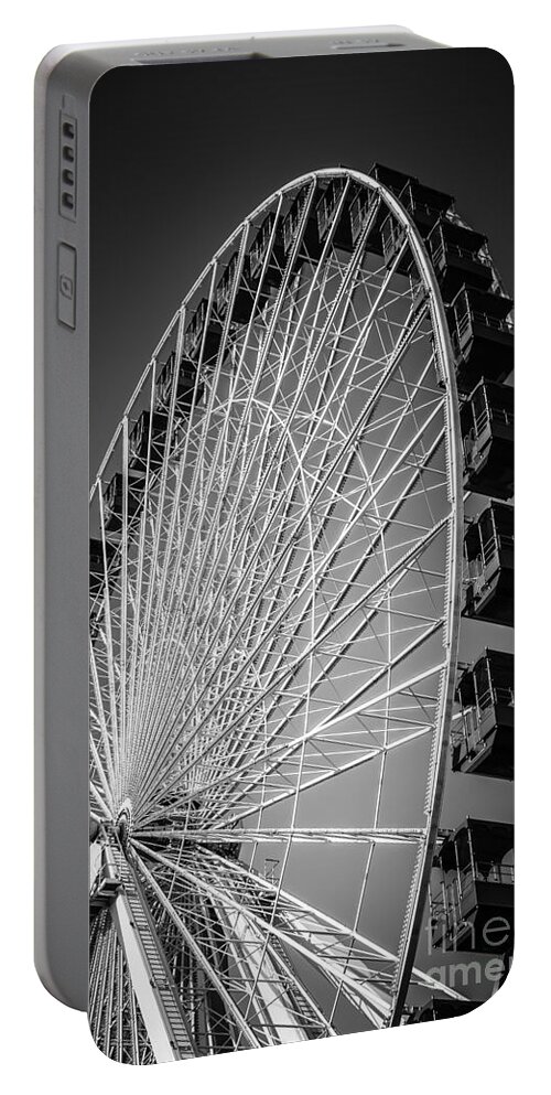 America Portable Battery Charger featuring the photograph Chicago Navy Pier Ferris Wheel in Black and White by Paul Velgos