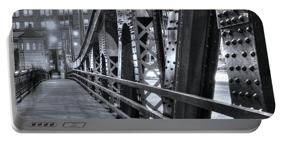 Buildings Portable Battery Charger featuring the photograph Chicago Bridge by Patrick Warneka