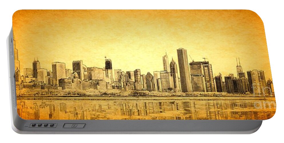 Chicago Panorama Portable Battery Charger featuring the photograph Chicago Sunrise by Dejan Jovanovic