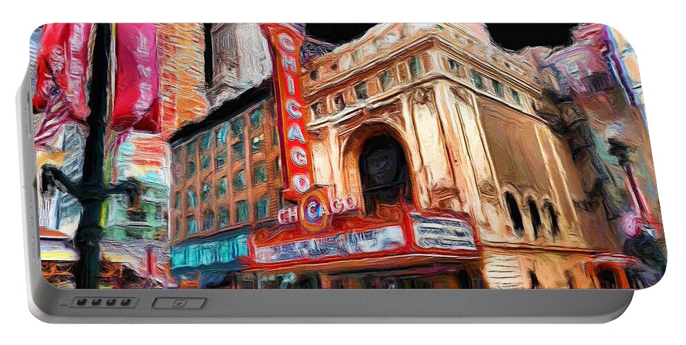 Chicago Portable Battery Charger featuring the painting Chicago Theater - 23 by Ely Arsha