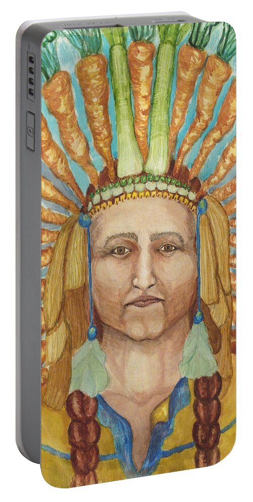 Indian Chief Portable Battery Charger featuring the painting Chief 24 Carrots by Carol Oufnac Mahan