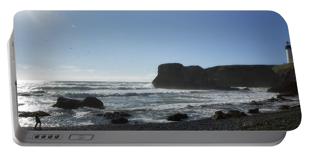 Sea Portable Battery Charger featuring the photograph Child's Delight with Sea and Shore by Belinda Greb