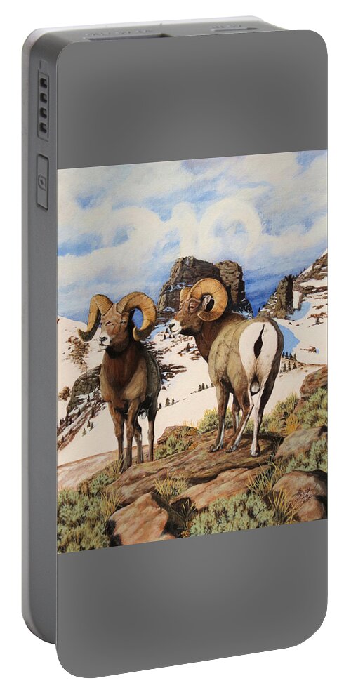 Chimney Rock Portable Battery Charger featuring the painting Chimney Rock Thunderheads by Darcy Tate
